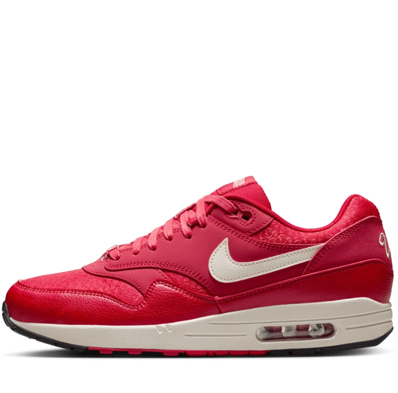 Nike Air Max 1 – University Red / Sail (Embossed Floral)