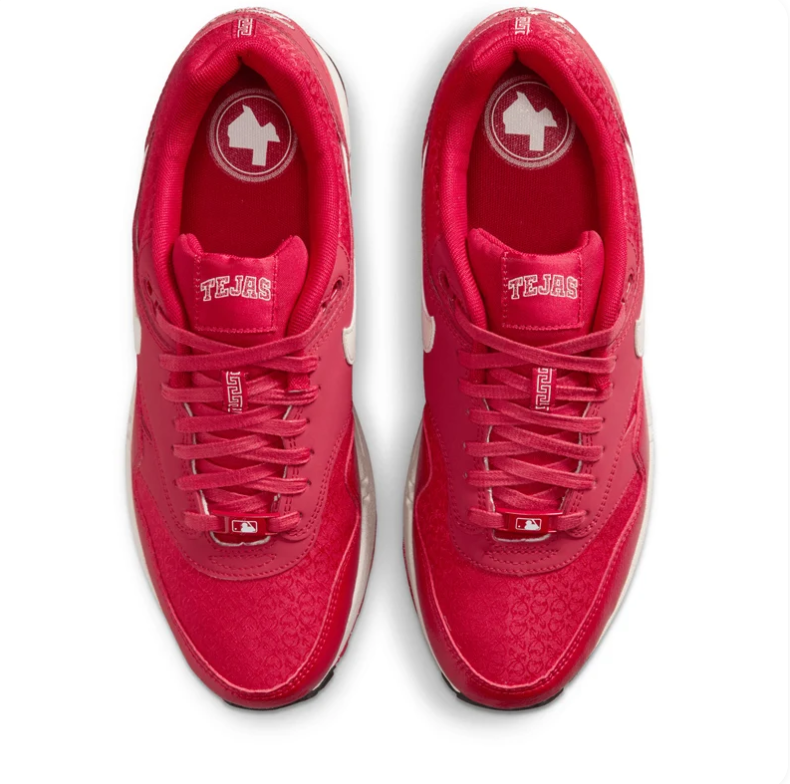 Nike Air Max 1 – University Red / Sail (Embossed Floral)