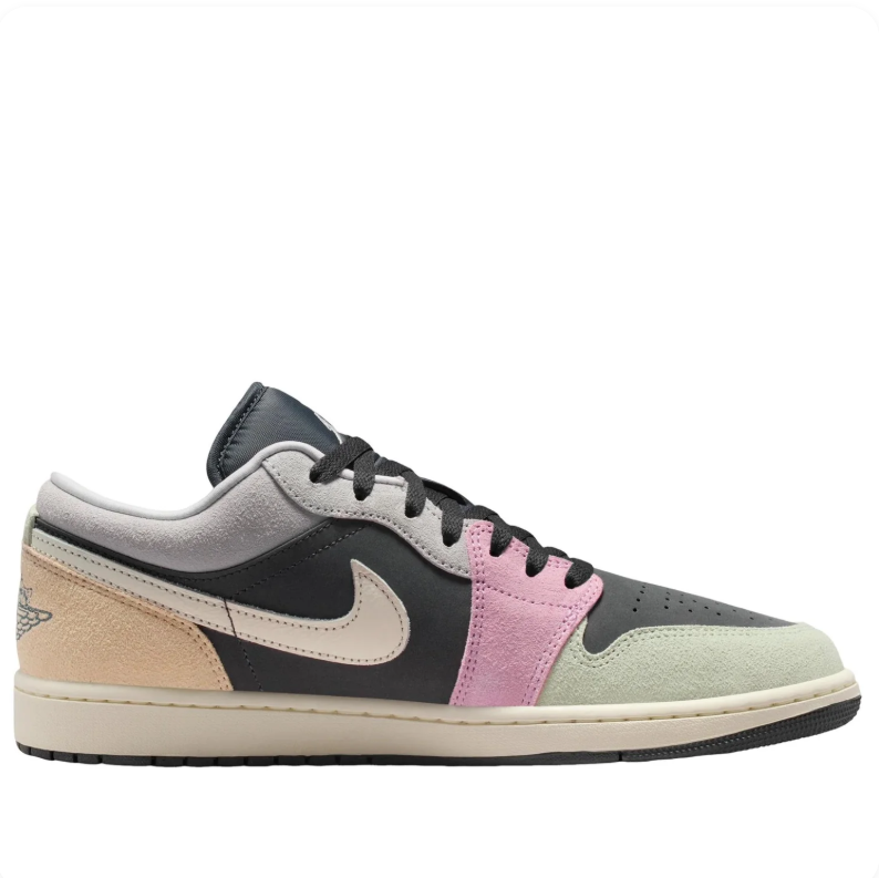 Air Jordan 1 Low – Dark Grey / Pink / Peach / Light Silver (Multi-Panel Edition)