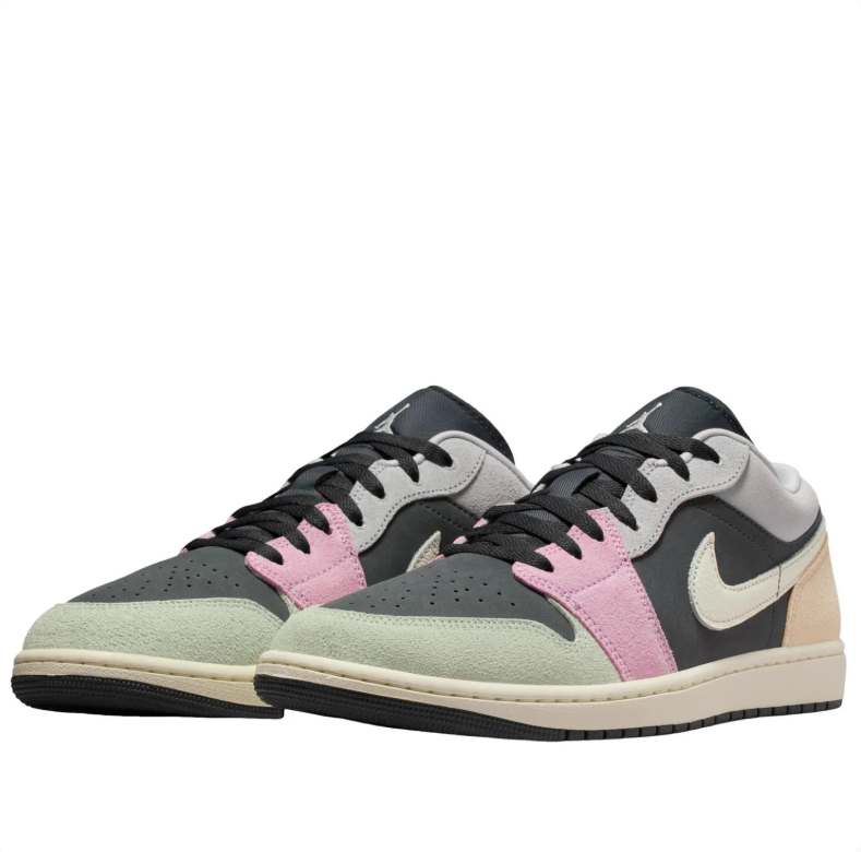 Air Jordan 1 Low – Dark Grey / Pink / Peach / Light Silver (Multi-Panel Edition)
