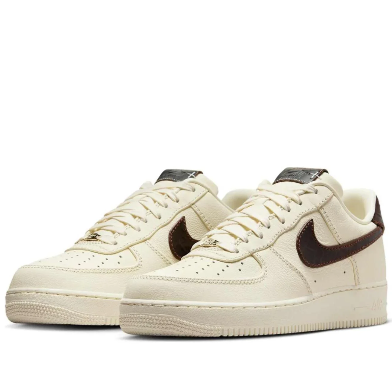 Nike Air Force 1 Low – Sail / Chocolate Brown / Gold (Premium Edition)