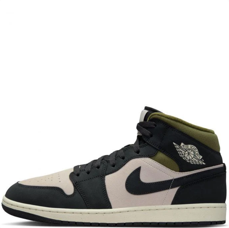 Air Jordan 1 Mid – Black / Medium Olive / Sand