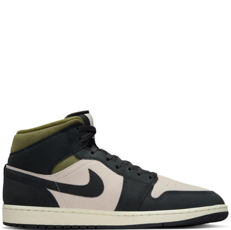 Air Jordan 1 Mid – Black / Medium Olive / Sand