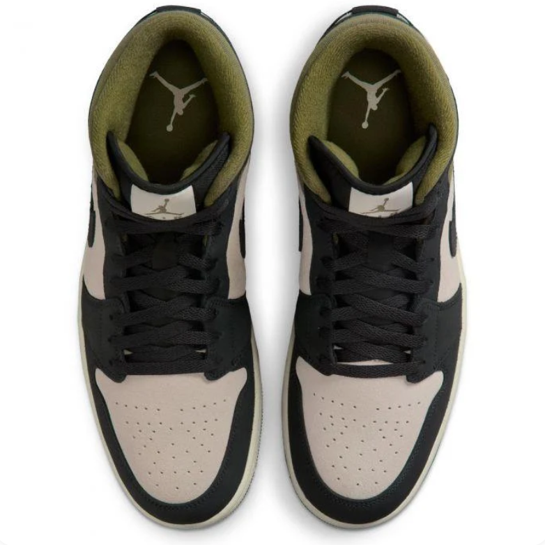 Air Jordan 1 Mid – Black / Medium Olive / Sand