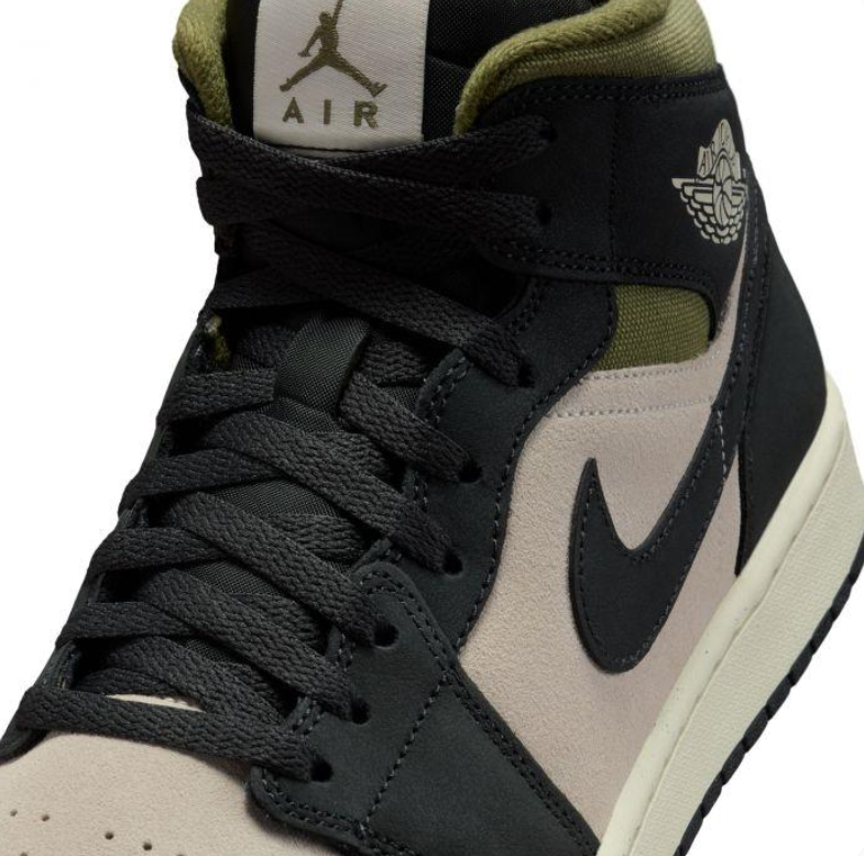 Air Jordan 1 Mid – Black / Medium Olive / Sand