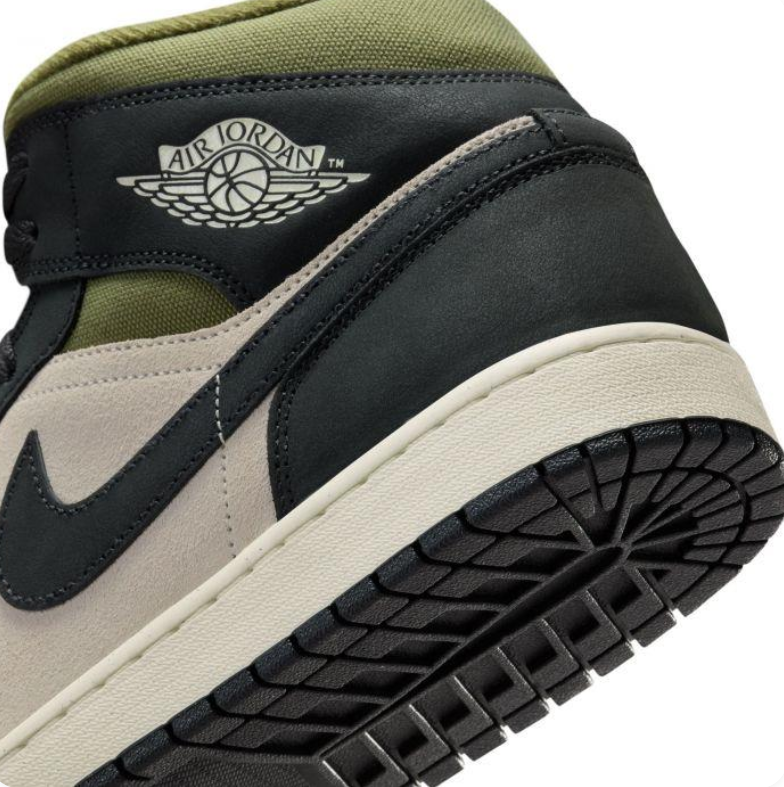 Air Jordan 1 Mid – Black / Medium Olive / Sand