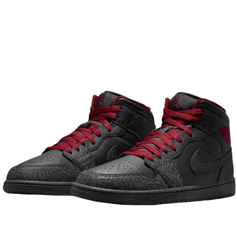 Air Jordan 1 Mid – Black / Gym Red (Elephant Print)
