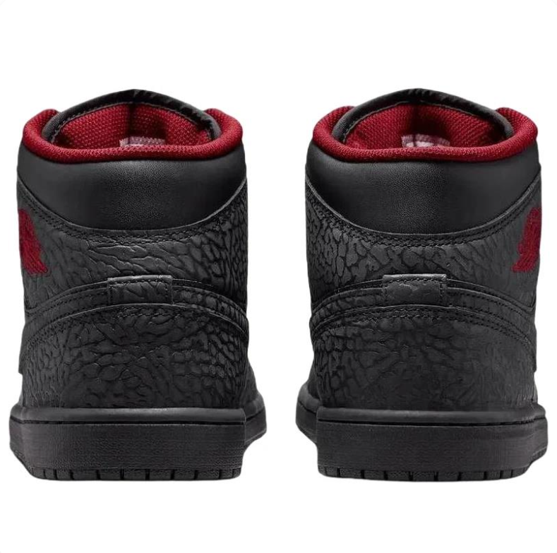 Air Jordan 1 Mid – Black / Gym Red (Elephant Print)
