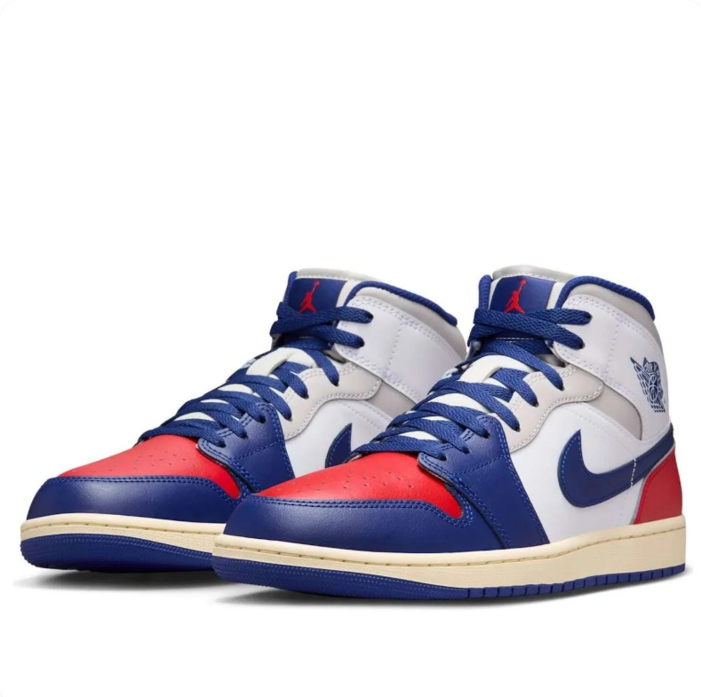 Air Jordan 1 Mid – White / Deep Royal Blue / University Red
