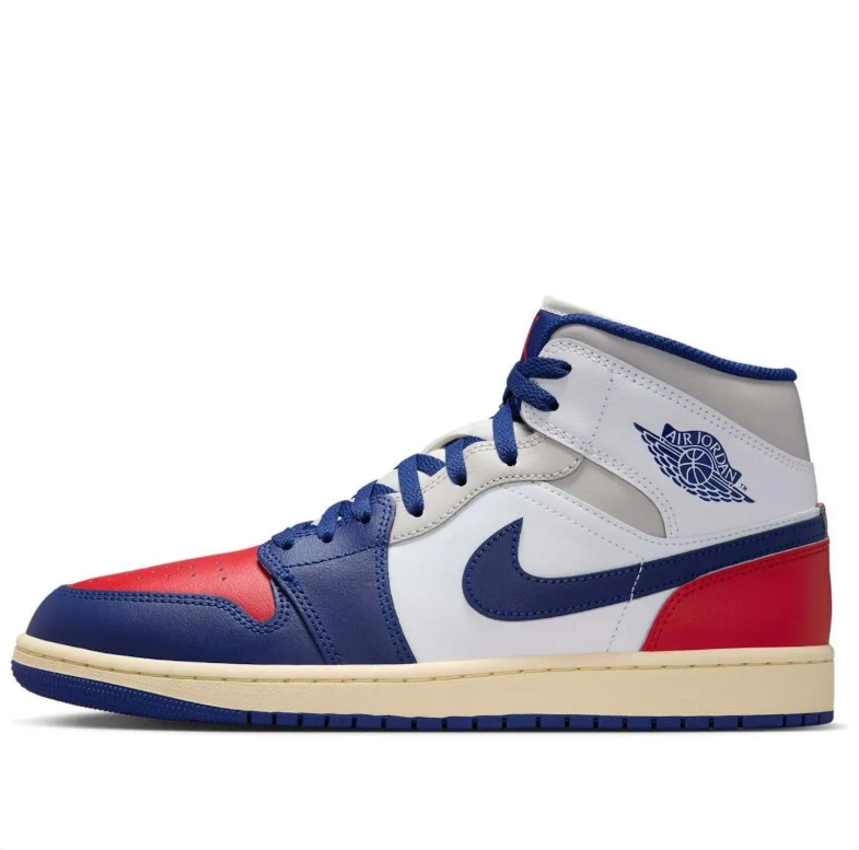 Air Jordan 1 Mid – White / Deep Royal Blue / University Red