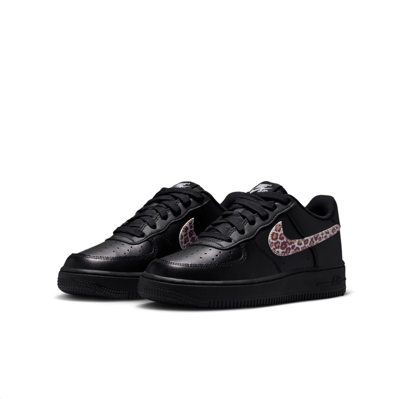 Nike Air Force 1 Low – Black / Leopard Print Swoosh