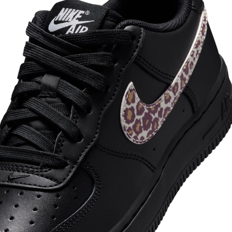 Nike Air Force 1 Low – Black / Leopard Print Swoosh